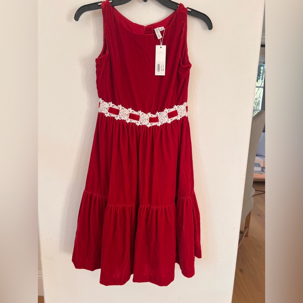 Janie & Jack Elegant Red Velvet Holiday Kids Dress with Lace Detail 12 NWT